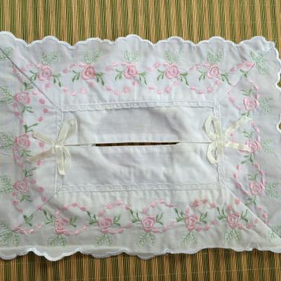 Embroidered napkin box, hand crochet tray pad