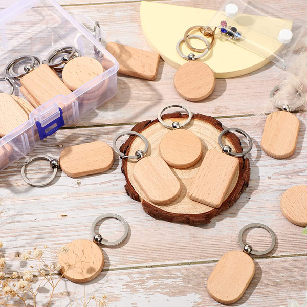 Hand Engraved Beech Wood Keychain with logo